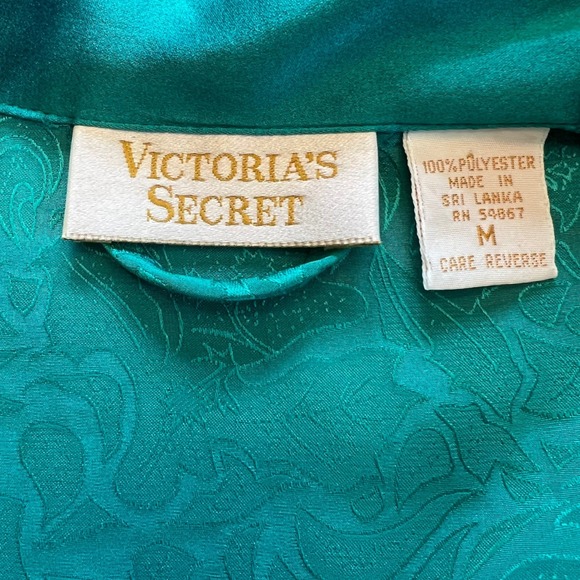 Vintage 90s Victoria's Secret Gold Label Emerald Green Satin Floral Robe Size M - Picture 2 of 8
